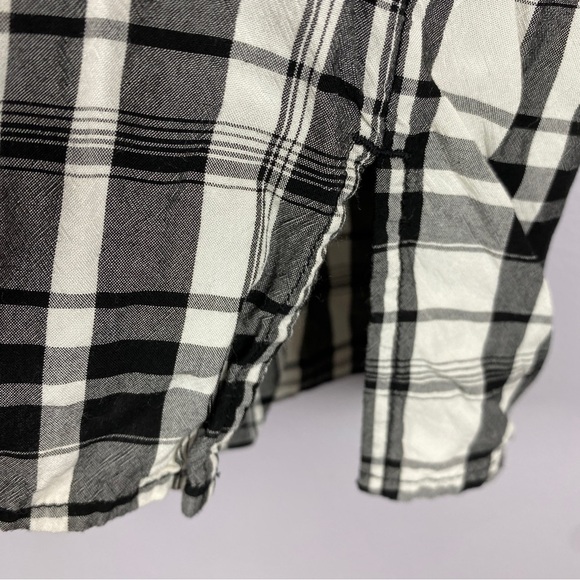 Loft Plaid Long Sleeve Peasant Blouse Medium Black White - Picture 8 of 12